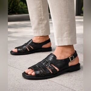 NWOB Bally Men's Black Baronio Classic Leather Slingback Fishman Sandals Size 13